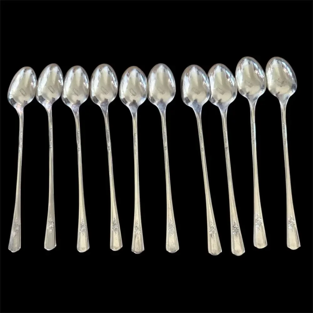 Vintage WM Rogers Desire Iced Tea Spoons  Set of 10 (1940s) Silverplate Flatware